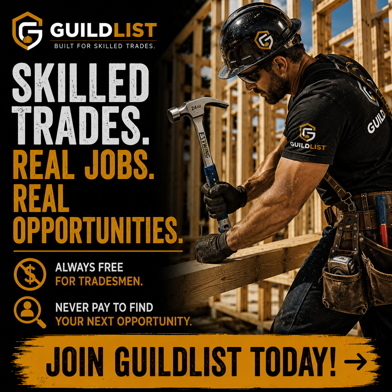 Skilled trades. Real jobs. Real opportunities. Join GuildList today.